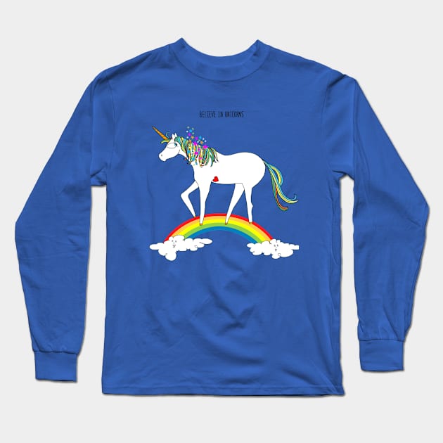 Believe in Unicorns Long Sleeve T-Shirt by Marcio Alek